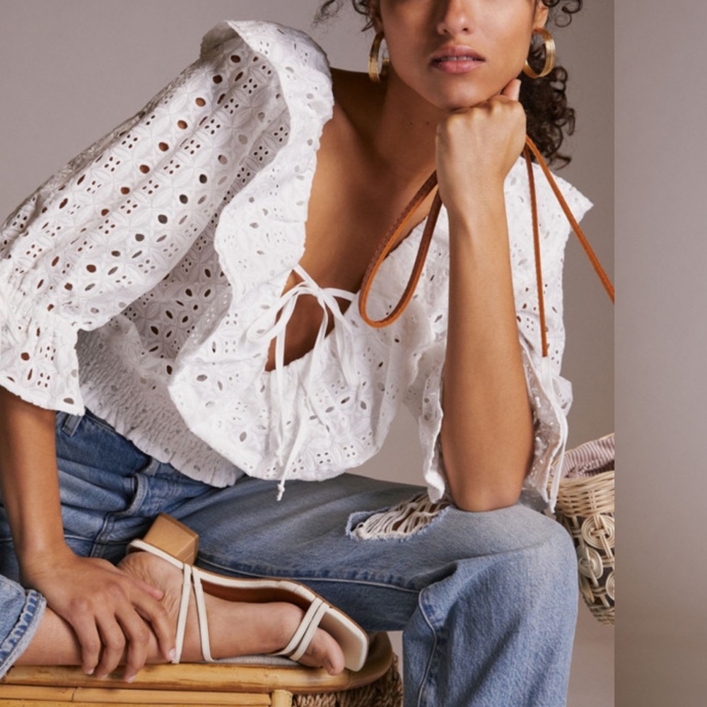 Anthropologie White Eyelet Ruffle Blouse